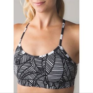 Lululemon Flow Y Bra Banana Leaf Print Size 8 Heathered Black White